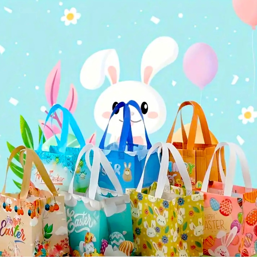 Easter Bags for treats, gifts, egg hunts. 3 Colorful, & sturdy. Over 7”X7”